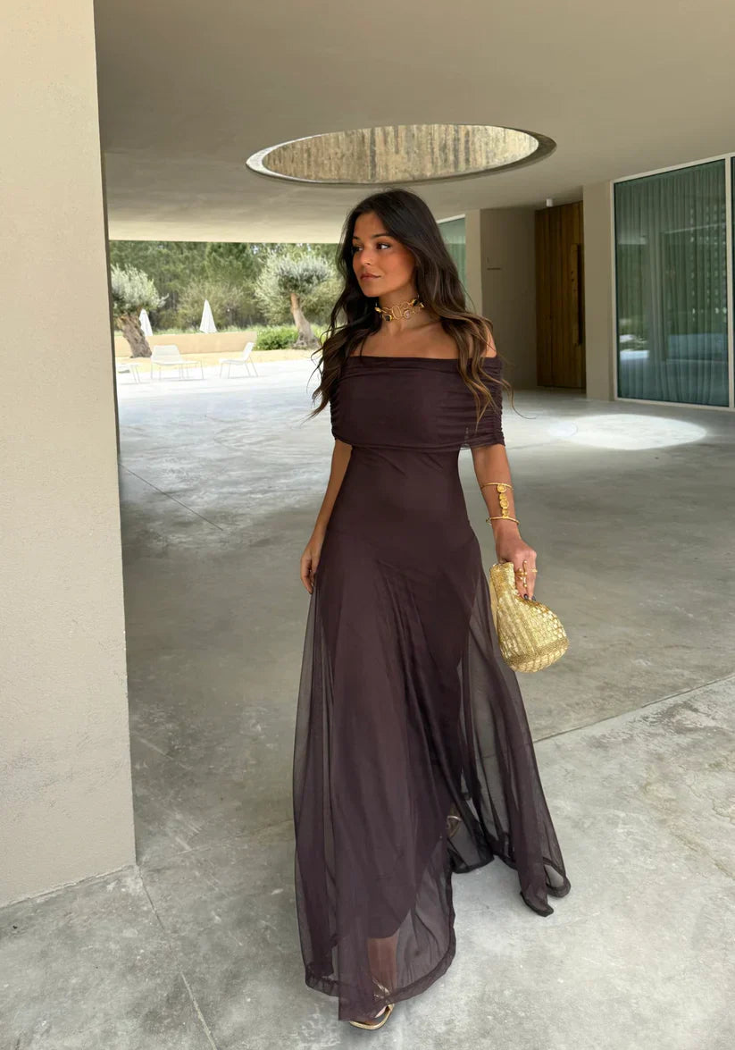 armoirè - Elegantní maxi šaty bez ramínek