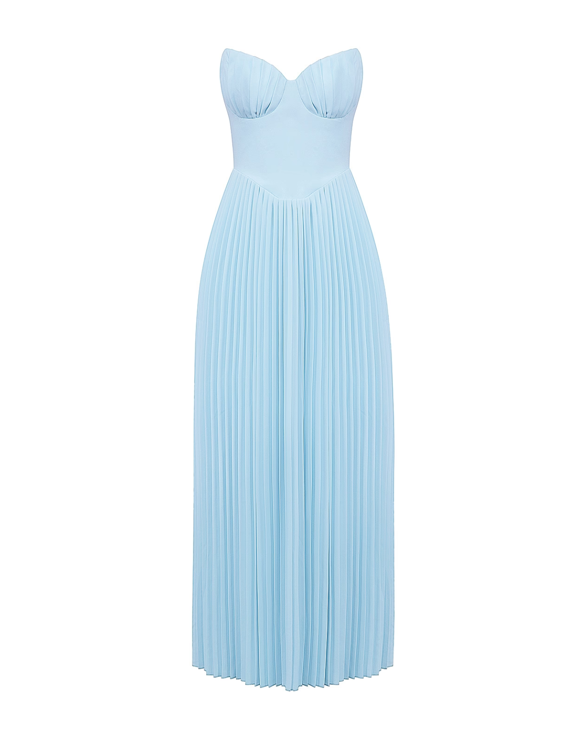 armoirè - Elegantní pliséovaný bustier-maxikabát v světle modré