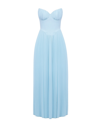 armoirè - Elegantní pliséovaný bustier-maxikabát v světle modré