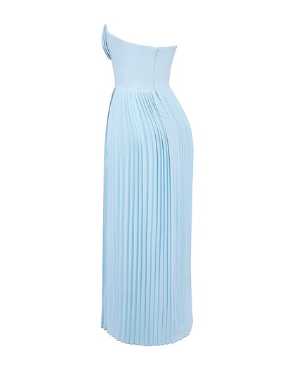 armoirè - Elegantní pliséovaný bustier-maxikabát v světle modré