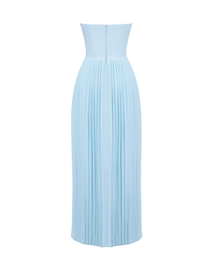 armoirè - Elegantní pliséovaný bustier-maxikabát v světle modré