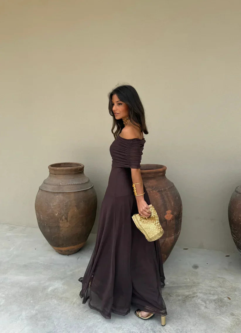 armoirè - Elegantní maxi šaty bez ramínek