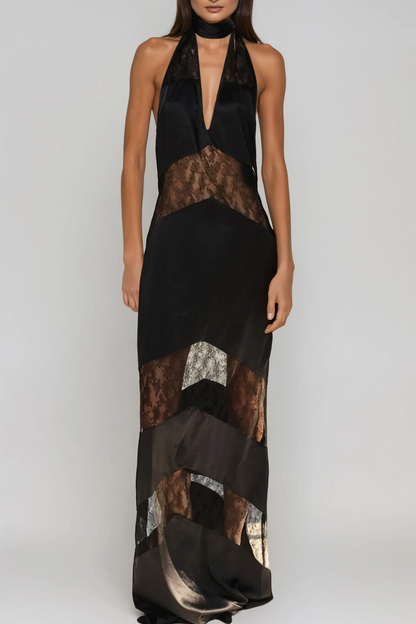 Armoirè Bernal Spitzen-Maxikleid Černé