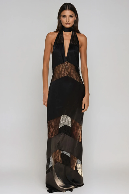Armoirè Bernal Spitzen-Maxikleid Černé