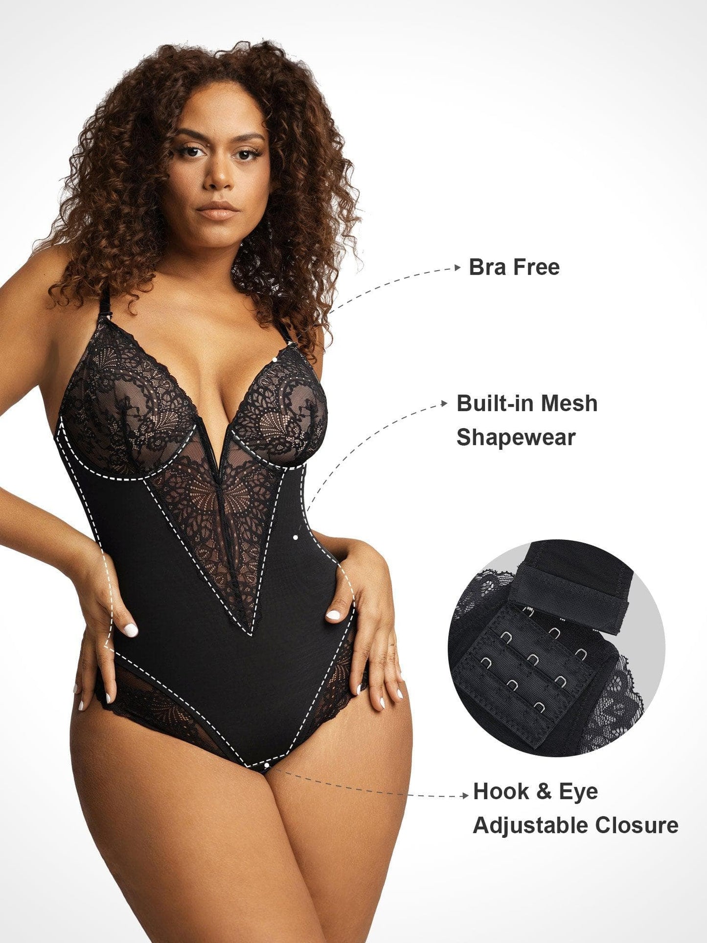 Armoirè Luxusní krajkový bodysuit s hlubokým V-výstřihem