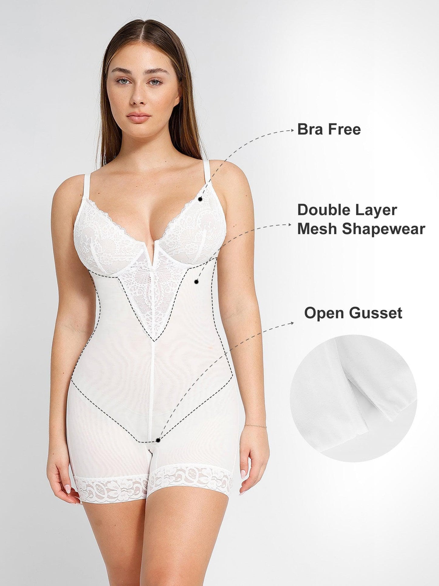Armoirè Luxusní krajkový bodysuit s hlubokým V-výstřihem