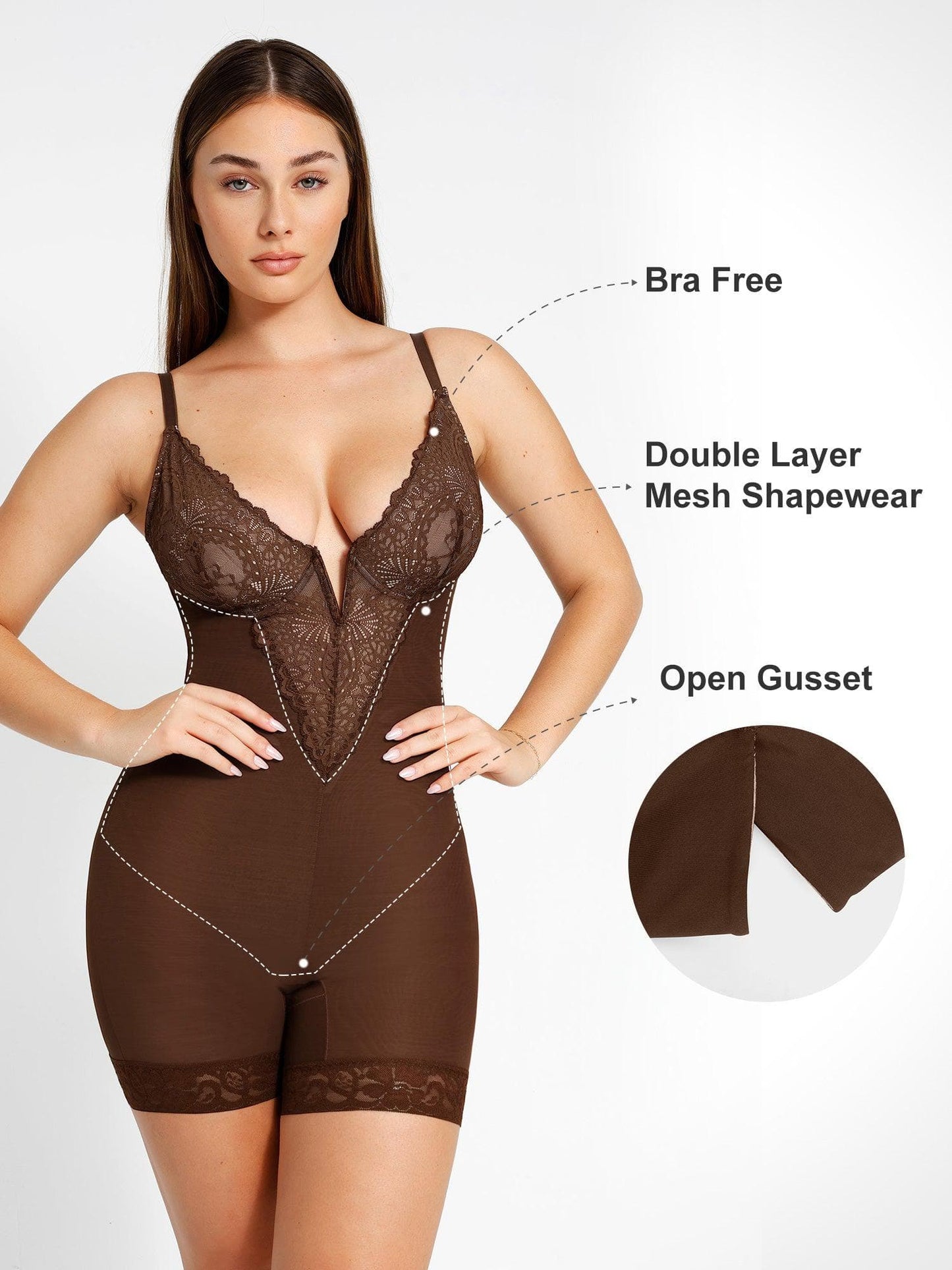 Armoirè Luxusní krajkový bodysuit s hlubokým V-výstřihem
