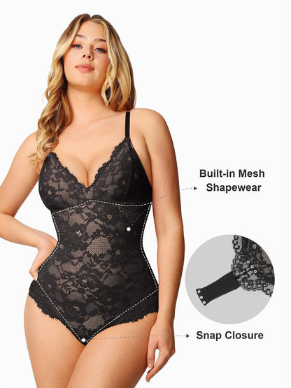 Armoirè Luxusní krajkový bodysuit s hlubokým V-výstřihem