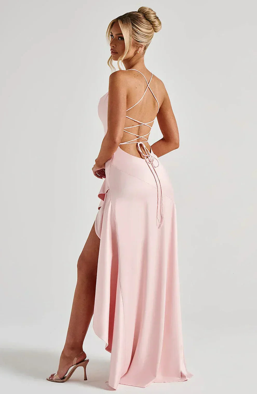 Armoirè - Elegance Maxi Šaty – Růžový Satén